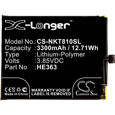 3.85V, Li-Polymer, 3300mAh, SmartPhone battery fits Nokia, He362, 8.1, Ta-1119, 12.71Wh Mobile, SmartPhone Cameron Sino Technology Limited (Smartphone)