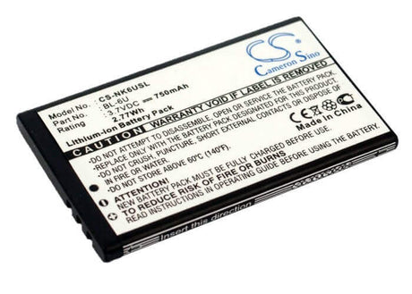 3.7V, Li-ion, 750mAh, SmartPhone battery fits Nokia, Bl-6u, 8820, Erdos, 2.78Wh Mobile, SmartPhone Cameron Sino Technology Limited (Smartphone)