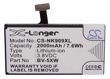 3.8V, Li-ion, 2000mAh, SmartPhone battery fits Microsoft, Nokia, Bv-5xw, Lumia 1020, Lumia 909, 7.6Wh Mobile, SmartPhone Cameron Sino Technology Limited (Smartphone)