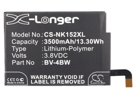 3.8V, Li-Polymer, 3500mAh, SmartPhone battery fits Nokia, Bv-4bw, Batman, Beastie, 13.3Wh Mobile, SmartPhone Cameron Sino Technology Limited (Smartphone)