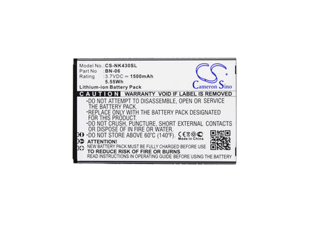 3.7V, Li-ion, 1500mAh, SmartPhone battery fits Nokia, Bn-06, Lumia 430, Lumia 430 Dual Sim, 5.55Wh Mobile, SmartPhone Cameron Sino Technology Limited (Smartphone)