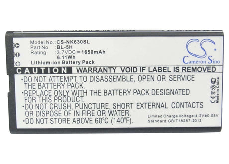 3.7V, Li-ion, 1650mAh, SmartPhone battery fits Microsoft, Nokia, Bl-5h, Lumia 630, Lumia 630 Dual Sim, 6.11Wh Mobile, SmartPhone Cameron Sino Technology Limited (Smartphone)