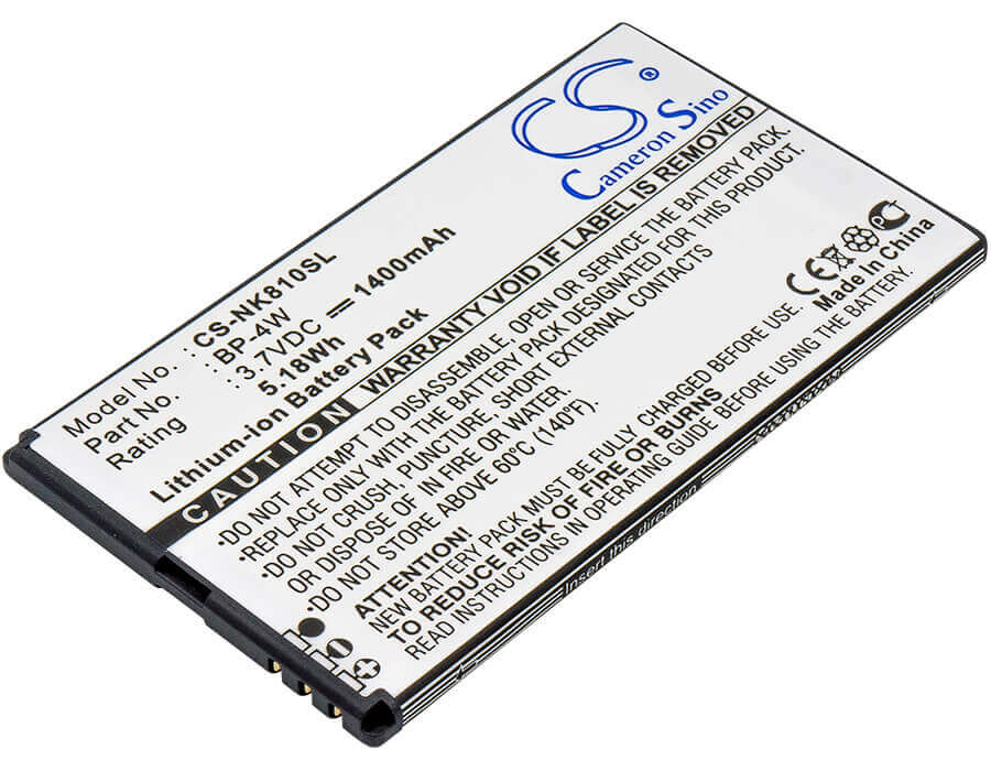 3.7V, Li-ion, 1400mAh, SmartPhone battery fits Nokia, Bp-4w, Lumia 810, Lumia 822, 5.18Wh Mobile, SmartPhone Cameron Sino Technology Limited (Smartphone)