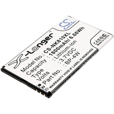 3.7V, Li-ion, 1800mAh, SmartPhone battery fits Nokia, Bp-4w, Lumia 810, Lumia 822, 6.66Wh Mobile, SmartPhone Cameron Sino Technology Limited (Smartphone)