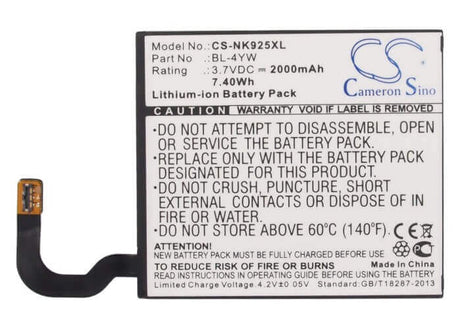3.7V, Li-ion, 2000mAh, SmartPhone battery fits Microsoft, Nokia, Bl-4yw, Lumia 925, Lumia 925.2, 7.4Wh Mobile, SmartPhone Cameron Sino Technology Limited (Smartphone)