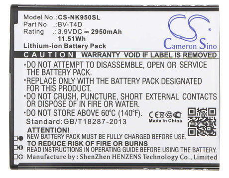3.9V, Li-ion, 2950mAh, SmartPhone battery fits Nokia, Microsoft, Bv-t4d, Cityman, Lumia 950 Xl, 11.51Wh Mobile, SmartPhone Cameron Sino Technology Limited (Smartphone)