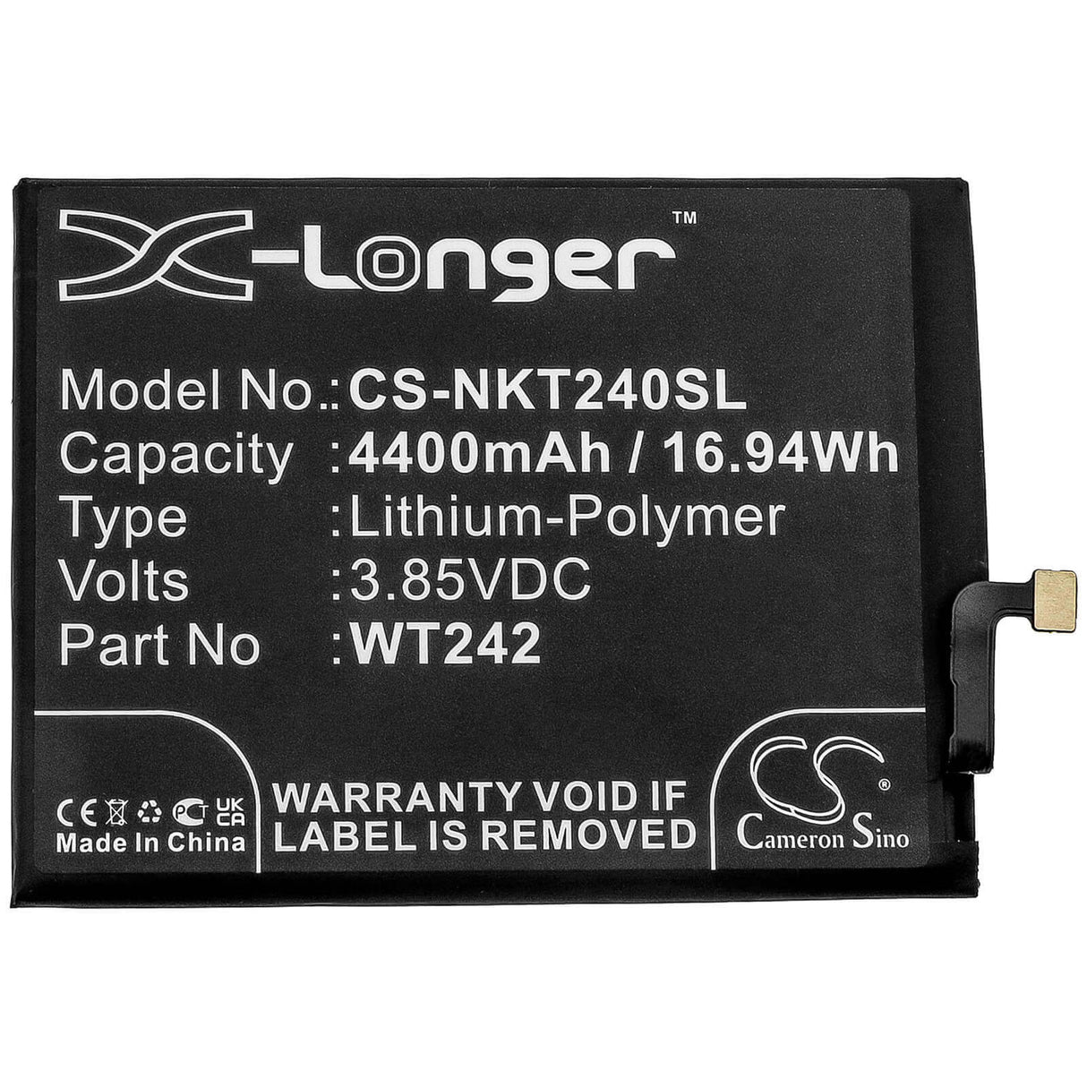 3.85V, Li-Polymer, 4400mAh, SmartPhone battery fits Nokia, Wt242, Nokia 2.4, Ta-1270, 16.94Wh Mobile, SmartPhone Cameron Sino Technology Limited (Smartphone)