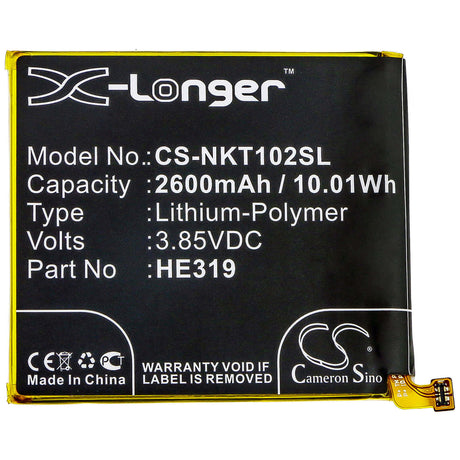 3.85V, Li-Polymer, 2600mAh, SmartPhone battery fits Nokia, He319, Nokia 3, Ta-1020, 10.01Wh Mobile, SmartPhone Cameron Sino Technology Limited (Smartphone)