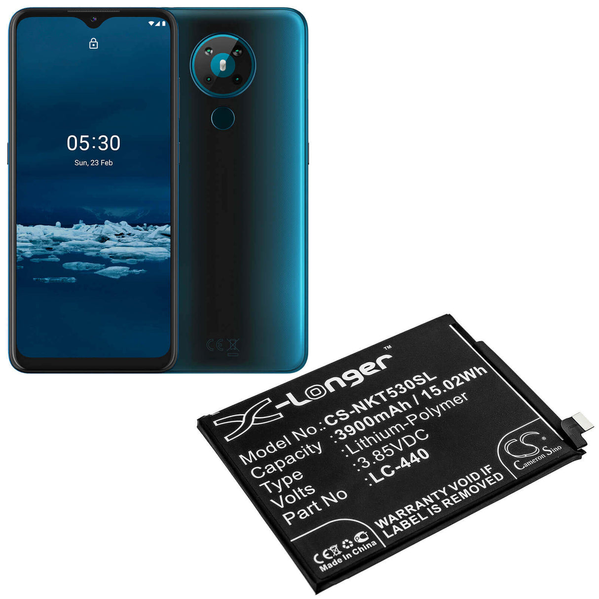 3.85V, Li-Polymer, 3900mAh, SmartPhone battery fits Nokia, Lc-440, Nokia 5.3, Ta-1234, 15.02Wh Mobile, SmartPhone Cameron Sino Technology Limited (Smartphone)