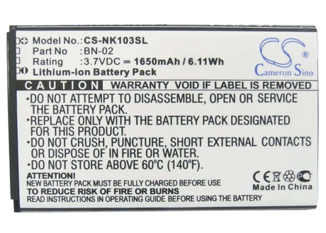 3.7V, Li-ion, 1650mAh, SmartPhone battery fits Nokia, Bn-02, Nokia Xl, Rm-1030, 6.11Wh Mobile, SmartPhone Cameron Sino Technology Limited (Smartphone)