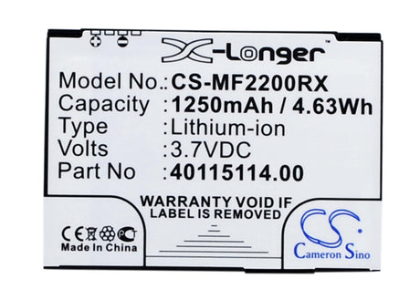 3.7V, Li-ion, 1250mAh, Hotspot battery fits Novatel Wireless, 3-1826107-9, Mifi2200, 4.63Wh Hotspot Cameron Sino Technology Limited