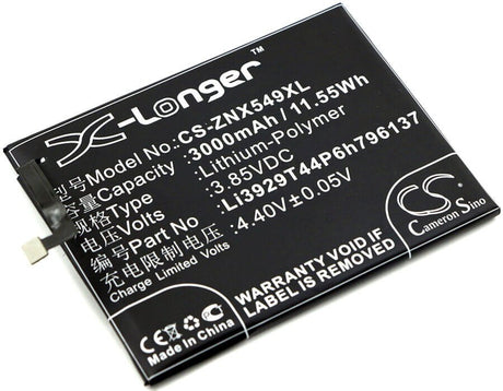 3.85V, Li-Polymer, 3000mAh, SmartPhone battery fits Nubia, Zte, Li3929t44p6h796137, Nx549j, Z11 Mini S, 11.55Wh Mobile, SmartPhone Cameron Sino Technology Limited (Smartphone)