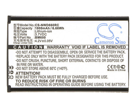 3.7V, Li-ion, 1800mAh, Hotspot battery fits Nubia, 6bt-r600a-0006, Wd660, 6.66Wh Hotspot Cameron Sino Technology Limited