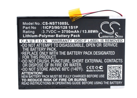 3.7V, Li-Polymer, 3750mAh, Tablet battery fits Nuvision, 1icp3/90/128 1s1p, Nuvision 10.1", Tm1088c, 13.88Wh Tablet Cameron Sino Technology Limited