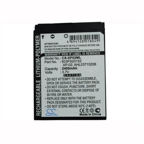 3.7V, Li-Polymer, 2400mAh, PDA battery fits O2, Xp-02, Xda Apollo, Xda Atom Life, 8.88Wh PDA, Pocket PC Cameron Sino Technology Limited (Suspended)
