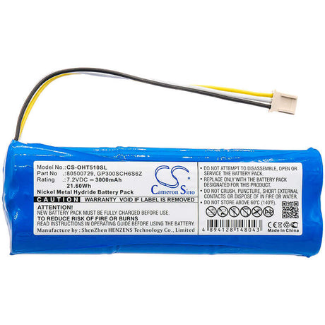 7.2V, Ni-MH, 3000mAh, Equipment battery fits Ohaus, 80500729, Defender 5000, Defender 5000 Bench Scale, 21.6Wh Equipment, Survey, Test Cameron Sino Technology Limited