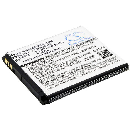 3.7V, Li-ion, 600mAh, SmartPhone battery fits Olympia, Adr424042, Style, Style 2164, 2.22Wh Mobile, SmartPhone Cameron Sino Technology Limited (Suspended)
