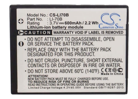 3.7V, Li-ion, 600mAh, Camera battery fits Olympus, Li-70b, Fe-4020, Fe-4040, 2.22Wh Camera Cameron Sino Technology Limited (Camera)
