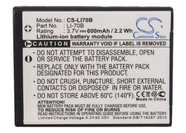 3.7V, Li-ion, 600mAh, Camera battery fits Olympus, Li-70b, Fe-4020, Fe-4040, 2.22Wh Camera Cameron Sino Technology Limited (Camera)
