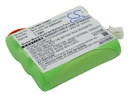 3.6V, Ni-MH, 2000mAh, Medical battery fits Omron, Bat-2000, Hbp-1300, Hbp-1300 Blood Pressure Monito, 7.20Wh Medical Cameron Sino Technology Limited (Medical)