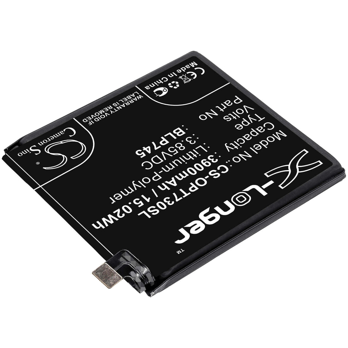 3.85V, Li-Polymer, 3900mAh, SmartPhone battery fits Oneplus, Blp745, 7t Pro, 7t Pro 5g, 15.02Wh Mobile, SmartPhone Cameron Sino Technology Limited (Smartphone)