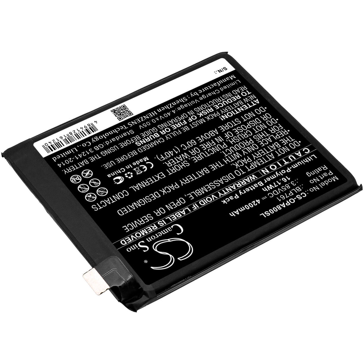 3.85V, Li-Polymer, 4200mAh, SmartPhone battery fits Oneplus, Blp761, 8 5g, In2010, 16.17Wh Mobile, SmartPhone Cameron Sino Technology Limited (Smartphone)