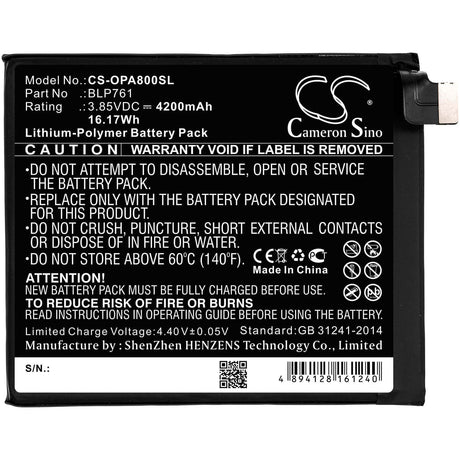 3.85V, Li-Polymer, 4200mAh, SmartPhone battery fits Oneplus, Blp761, 8 5g, In2010, 16.17Wh Mobile, SmartPhone Cameron Sino Technology Limited (Smartphone)