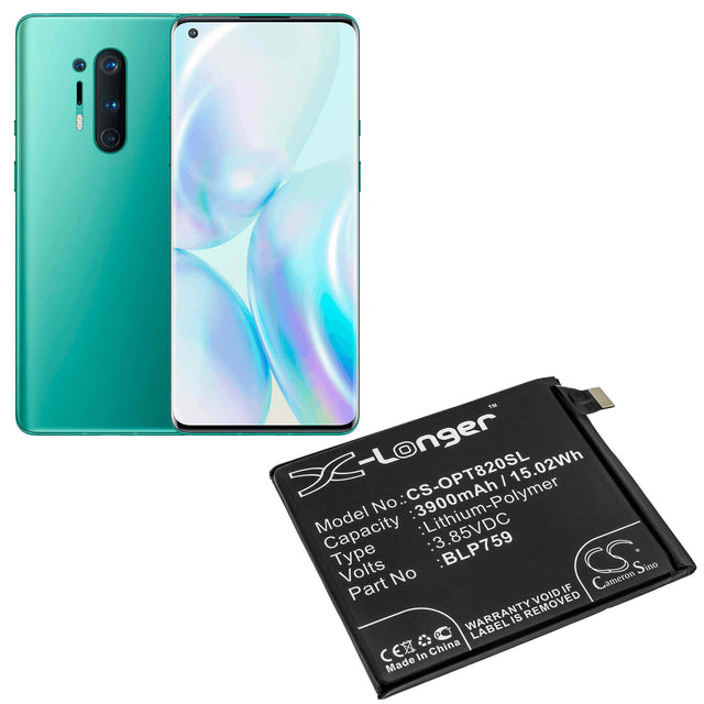 3.85V, Li-Polymer, 3900mAh, SmartPhone battery fits Oneplus, Blp759, 8 Pro, 8 Pro 5g, 15.02Wh Mobile, SmartPhone Cameron Sino Technology Limited (Smartphone)