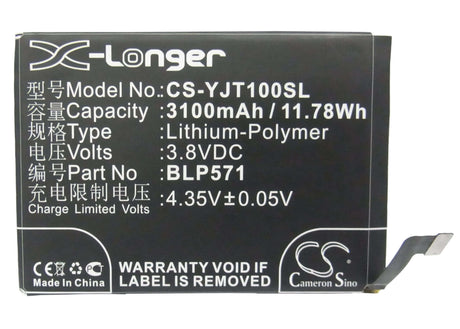 3.8V, Li-Polymer, 3100mAh, SmartPhone battery fits Oneplus, Blp571, A0001, One, 11.78Wh Mobile, SmartPhone Cameron Sino Technology Limited (Smartphone)
