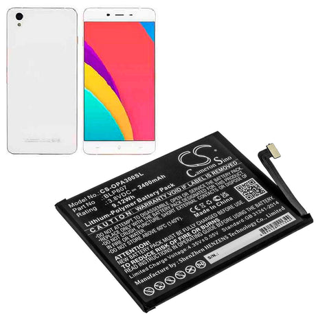 3.8V, Li-Polymer, 2400mAh, SmartPhone battery fits Oneplus, Oppo, Blp607, E1000, E1001, 9.12Wh Mobile, SmartPhone Cameron Sino Technology Limited (Smartphone)