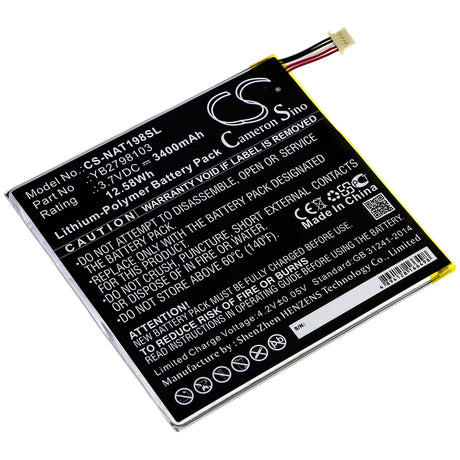 3.7V, Li-Polymer, 3400mAh, Tablet battery fits Onn, Yb2798103, 100005207, Ona19tb002, 12.58Wh Tablet Cameron Sino Technology Limited