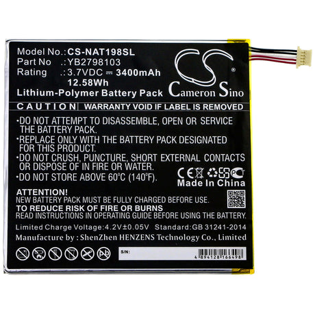 3.7V, Li-Polymer, 3400mAh, Tablet battery fits Onn, Yb2798103, 100005207, Ona19tb002, 12.58Wh Tablet Cameron Sino Technology Limited