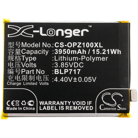3.85V, Li-Polymer, 3950mAh, SmartPhone battery fits Oppo, Blp717, 1979, Cph1979, 15.21Wh Mobile, SmartPhone Cameron Sino Technology Limited (Smartphone)