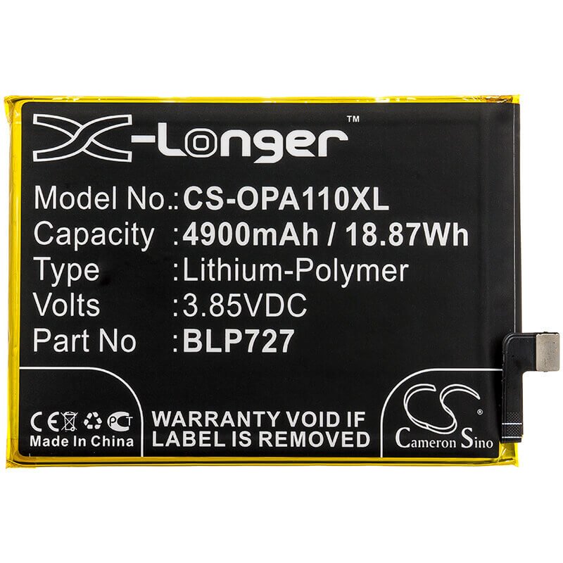 3.85V, Li-Polymer, 4900mAh, SmartPhone battery fits Oppo, Blp727, A11x, Pchm00, 18.87Wh Mobile, SmartPhone Cameron Sino Technology Limited (Smartphone)