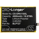 3.85V, Li-Polymer, 4900mAh, SmartPhone battery fits Oppo, Blp727, A11x, Pchm00, 18.87Wh Mobile, SmartPhone Cameron Sino Technology Limited (Smartphone)