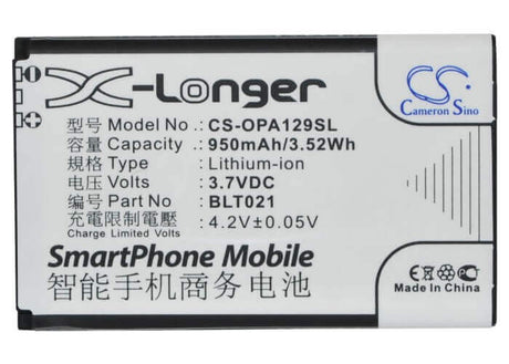 3.7V, Li-ion, 950mAh, SmartPhone battery fits Oppo, Blt021, A129, A93, 3.52Wh Mobile, SmartPhone Cameron Sino Technology Limited (Smartphone)
