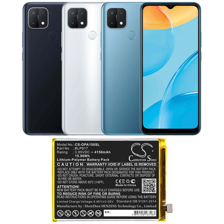 3.85V, Li-Polymer, 4150mAh, SmartPhone battery fits Oppo, Blp817, A15, A15 2020, 15.98Wh Mobile, SmartPhone Cameron Sino Technology Limited (Smartphone)