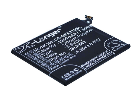 3.8V, Li-Polymer, 2000mAh, SmartPhone battery fits Oppo, Blp593, A31, A31c, 7.6Wh Mobile, SmartPhone Cameron Sino Technology Limited (Suspended)