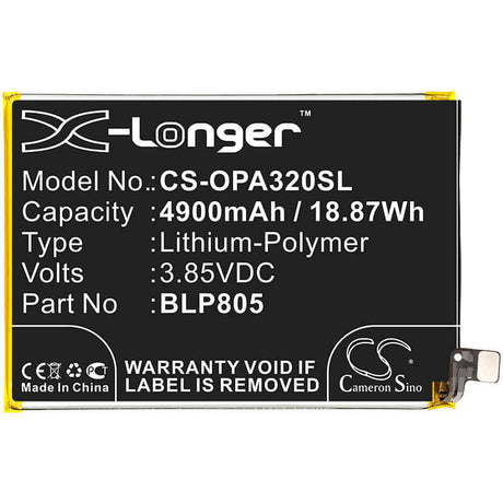 3.85V, Li-Polymer, 4900mAh, SmartPhone battery fits Oppo, Blp805, A32, A53, 18.87Wh Mobile, SmartPhone Cameron Sino Technology Limited (Smartphone)