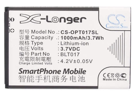 3.7V, Li-ion, 1000mAh, SmartPhone battery fits Oppo, Blt017, A613, A615, 3.7Wh Mobile, SmartPhone Cameron Sino Technology Limited (Suspended)