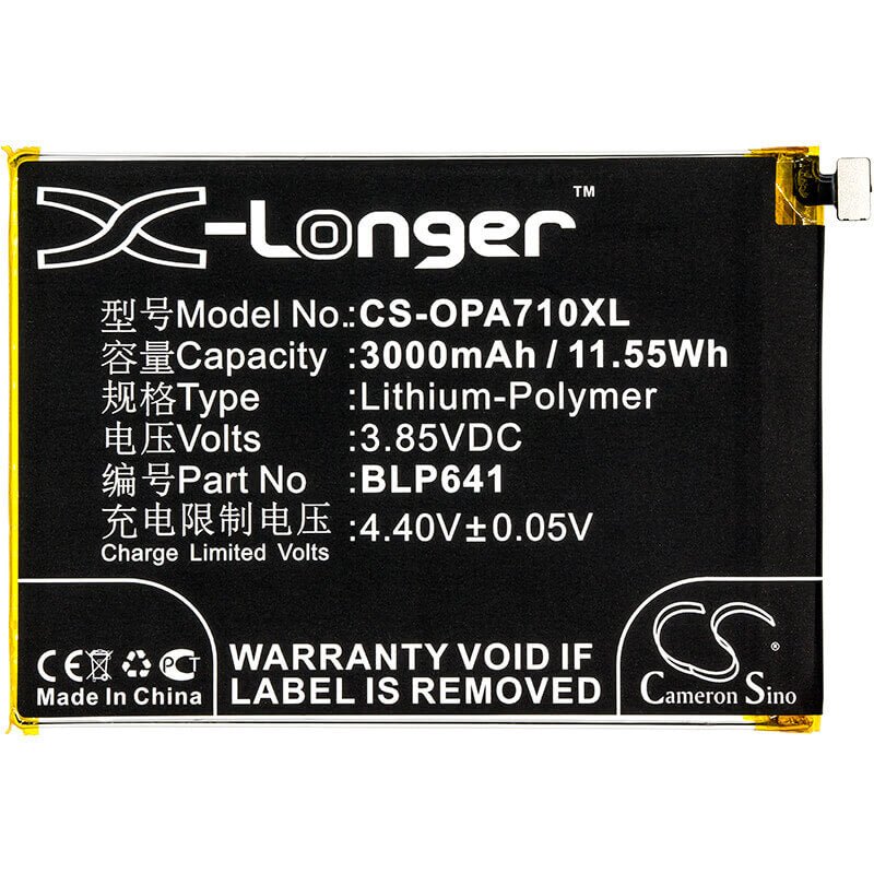 3.85V, Li-Polymer, 3000mAh, SmartPhone battery fits Oppo, Blp641, A71, A71 2018 Dual Sim, 11.55Wh Mobile, SmartPhone Cameron Sino Technology Limited (Smartphone)