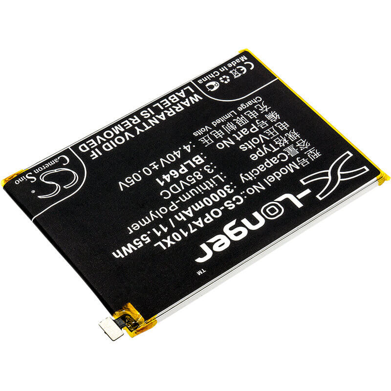 3.85V, Li-Polymer, 3000mAh, SmartPhone battery fits Oppo, Blp641, A71, A71 2018 Dual Sim, 11.55Wh Mobile, SmartPhone Cameron Sino Technology Limited (Smartphone)