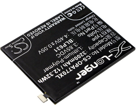 3.85V, Li-Polymer, 3200mAh, SmartPhone battery fits Oppo, Blp631, A73, A73 Dual Sim, 12.32Wh Mobile, SmartPhone Cameron Sino Technology Limited (Smartphone)