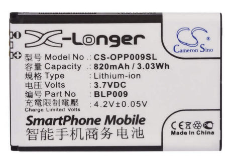 3.7V, Li-ion, 820mAh, SmartPhone battery fits Oppo, Blp009, A90, 3.03Wh Mobile, SmartPhone Cameron Sino Technology Limited (Suspended)