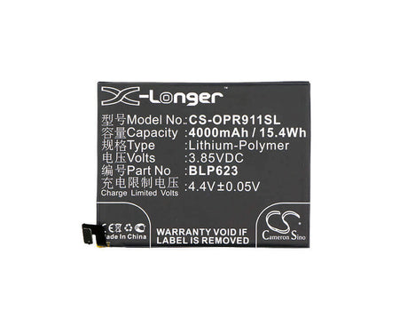 3.85V, Li-Polymer, 4000mAh, SmartPhone battery fits Oppo, Blp623, Cph1611, Cph1613, 15.4Wh Mobile, SmartPhone Cameron Sino Technology Limited (Smartphone)