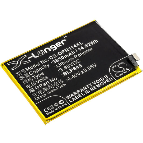 3.85V, Li-Polymer, 3850mAh, SmartPhone battery fits Oppo, Blp645, Cph1721, R11s Plus, 14.82Wh Mobile, SmartPhone Cameron Sino Technology Limited (Suspended)
