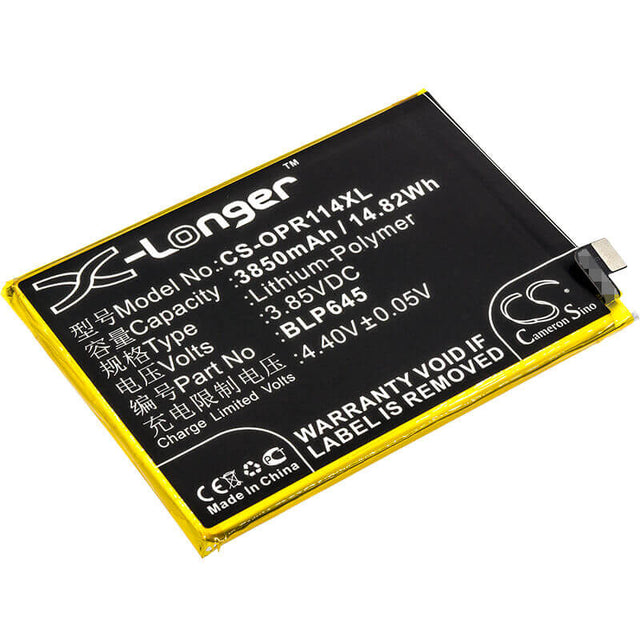 3.85V, Li-Polymer, 3850mAh, SmartPhone battery fits Oppo, Blp645, Cph1721, R11s Plus, 14.82Wh Mobile, SmartPhone Cameron Sino Technology Limited (Suspended)