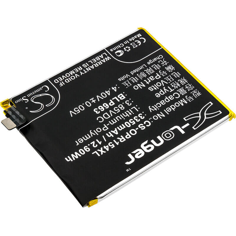 3.85V, Li-Polymer, 3350mAh, SmartPhone battery fits Oppo, Blp663, Cph1835, Pacm00, 12.9Wh Mobile, SmartPhone Cameron Sino Technology Limited (Suspended)