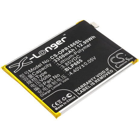 3.85V, Li-Polymer, 3350mAh, SmartPhone battery fits Oppo, Blp665, Cph1859, Cph1861, 12.9Wh Mobile, SmartPhone Cameron Sino Technology Limited (Smartphone)