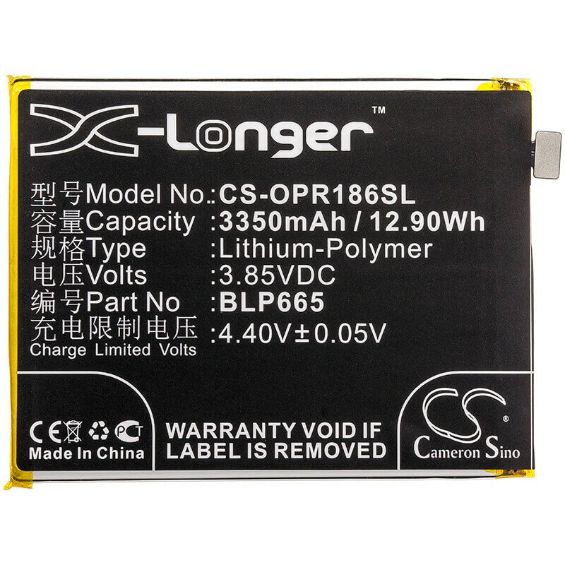3.85V, Li-Polymer, 3350mAh, SmartPhone battery fits Oppo, Blp665, Cph1859, Cph1861, 12.9Wh Mobile, SmartPhone Cameron Sino Technology Limited (Smartphone)